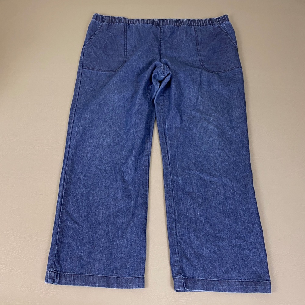White Stag Denim Pull On Jeans Womens Size Large Petite Blue Elastic Waist Pants
